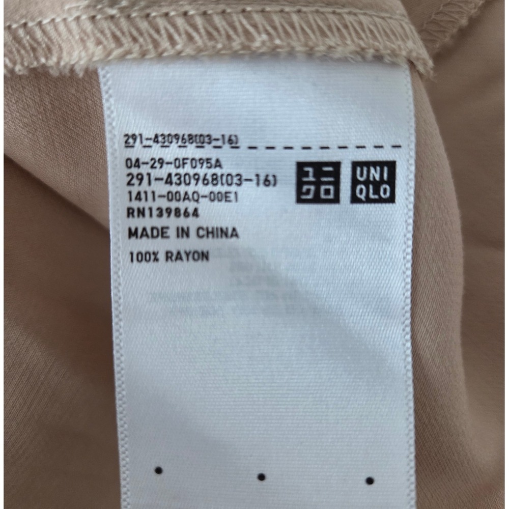 Uniqlo Tie Neck Midi Dress Work Office Career Beige Sz L Lagenlook Minimalist - Picture 5 of 6